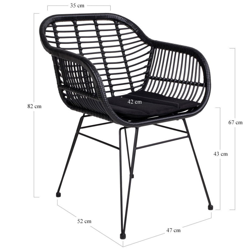 2 x Trieste Black Rattan Garden Dining Armchair-8