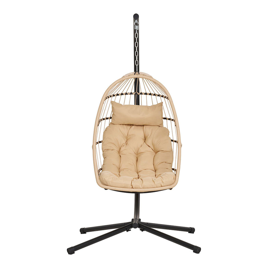 Patras Faux Rattan and Metal Garden Hanging Chair-2