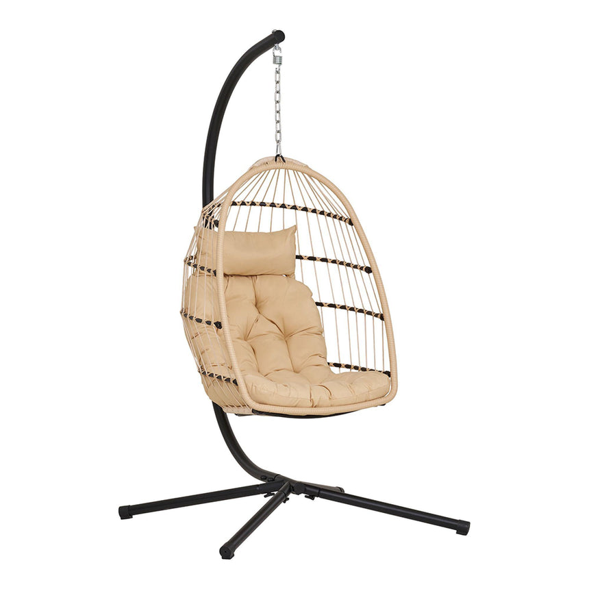 Patras Faux Rattan and Metal Garden Hanging Chair-3