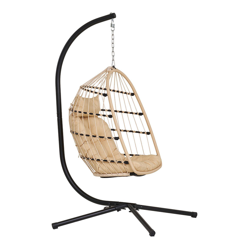 Patras Faux Rattan and Metal Garden Hanging Chair-4