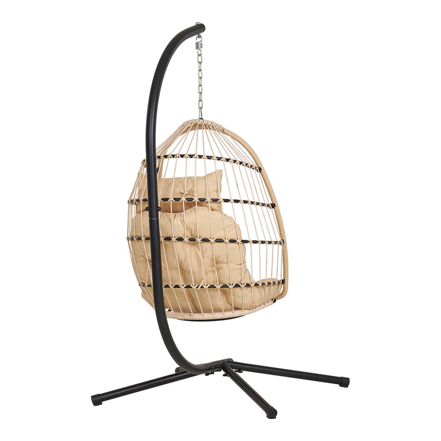 Patras Faux Rattan and Metal Garden Hanging Chair-5