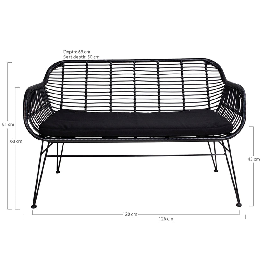 Trieste Black Rattan 2 Seater Garden Sofa-6
