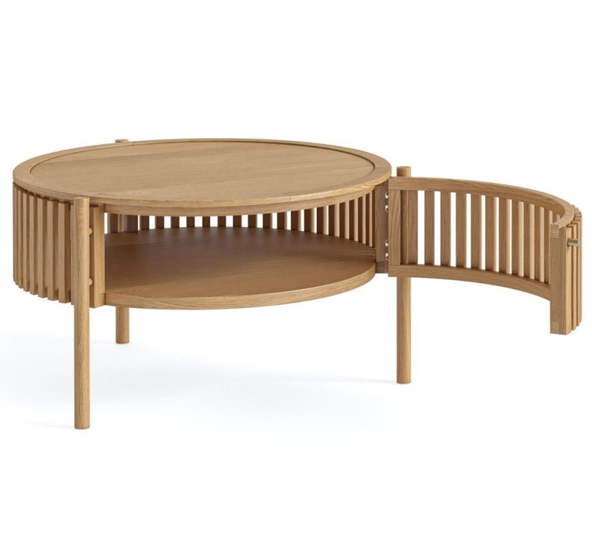 Soho Oak 1 Door Slatted Story Round Coffee Table-2