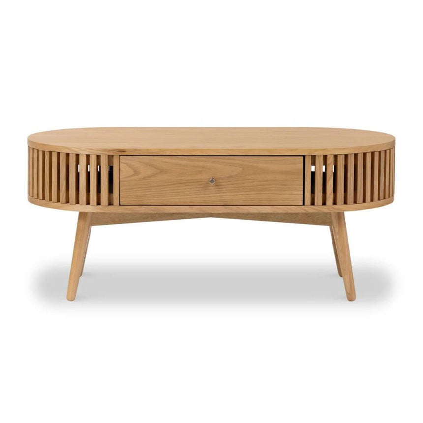 Soho Oak 1 Drawer Slatted Oval Coffee Table