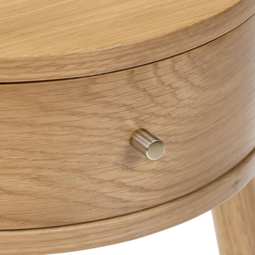 Soho Oak 1 Drawer Slatted Round Side Table-5