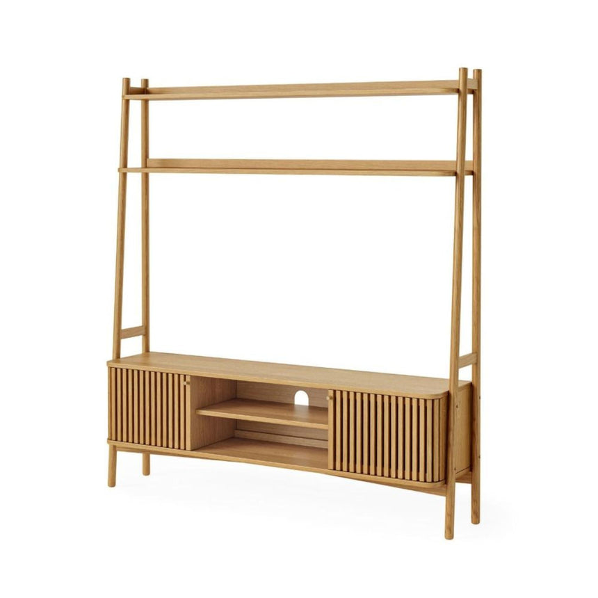 Soho Oak 165cm Slatted Ladder Large Storage TV Unit-2
