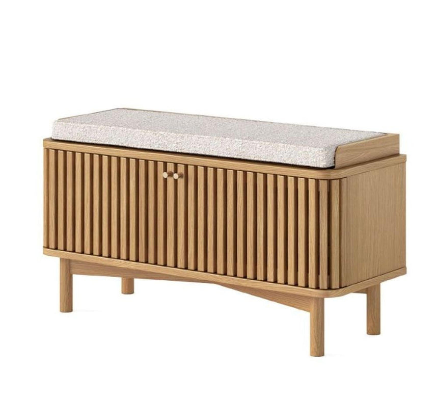 Soho Oak 2 Door Slatted Hallway Bench-2
