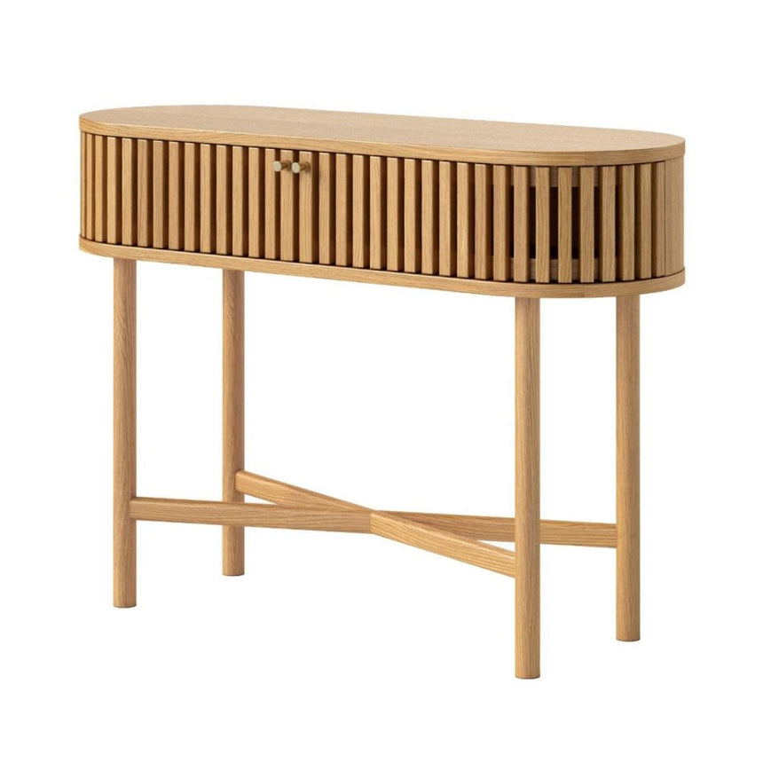 Soho Oak 2 Door Slatted Oval Console Table-2
