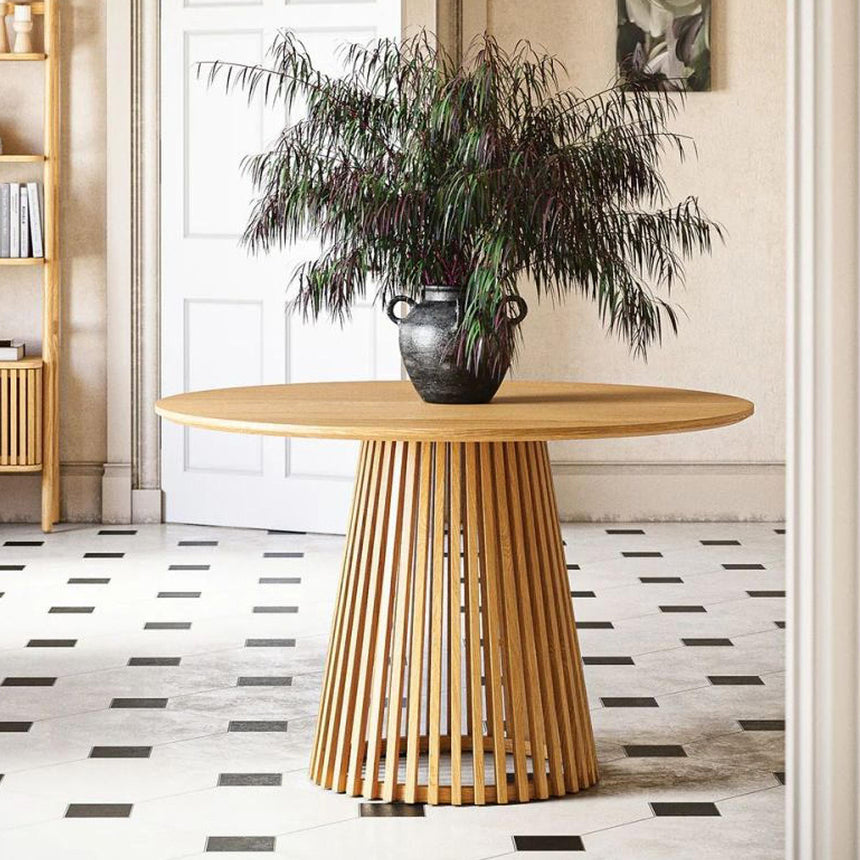 Soho Oak 4 Seater Round Dining Table with Slatted Base - 120cm