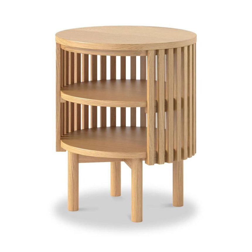 Soho Oak Slatted Round Open Side Table-2