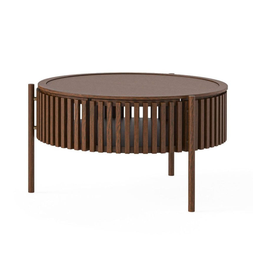 Soho Dark Oak 1 Door Slatted Story Round Coffee Table-2