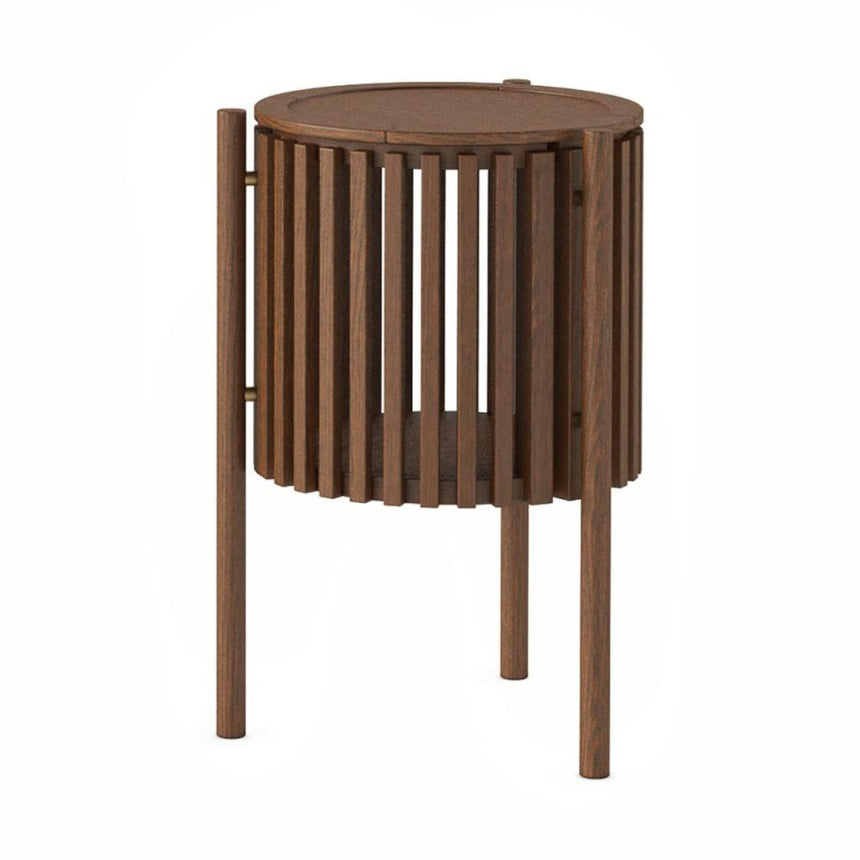Soho Dark Oak 1 Door Slatted Story Round Side Table-2