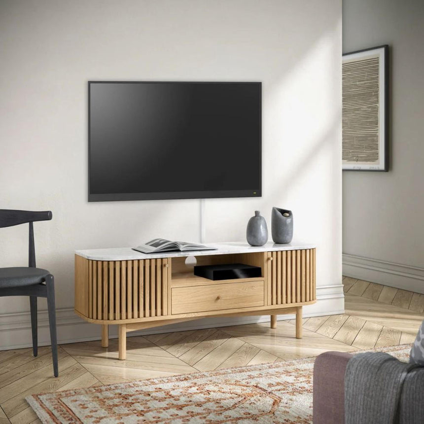 Soho Oak 130cm Slatted Small Storage TV Unit - White Marble Top-3