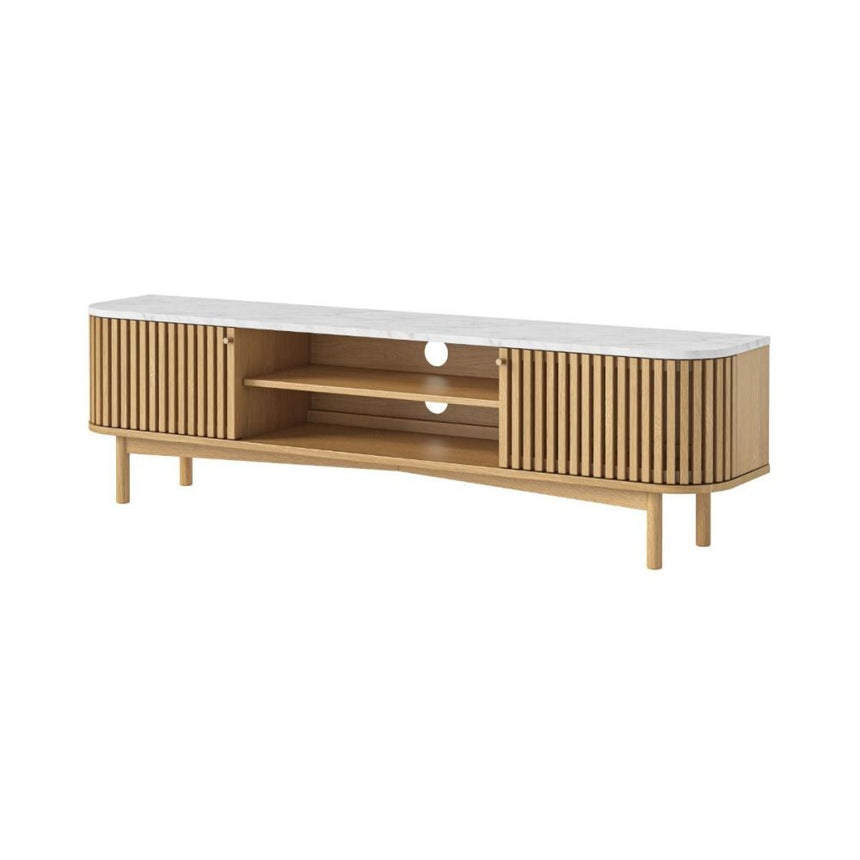 Soho Oak 180cm Slatted Large Storage TV Unit - White Marble Top-2