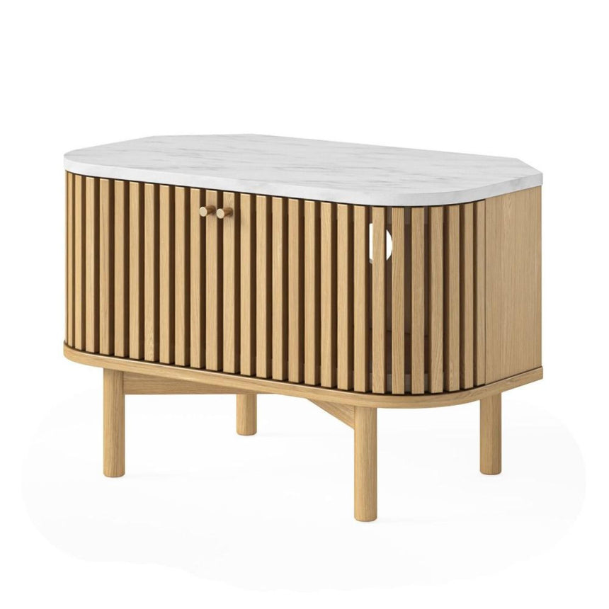 Soho Oak Slatted Corner Storage TV Unit - White Marble Top-2