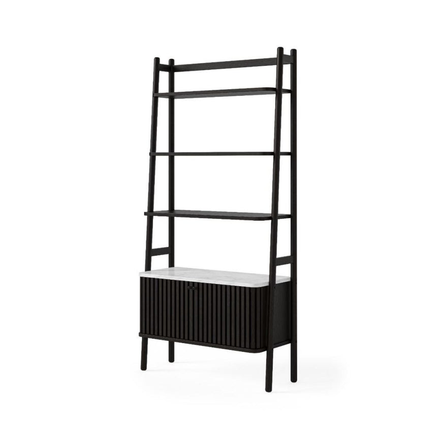 Soho Black 2 Door Slatted Bookcase - White Marble Top-2