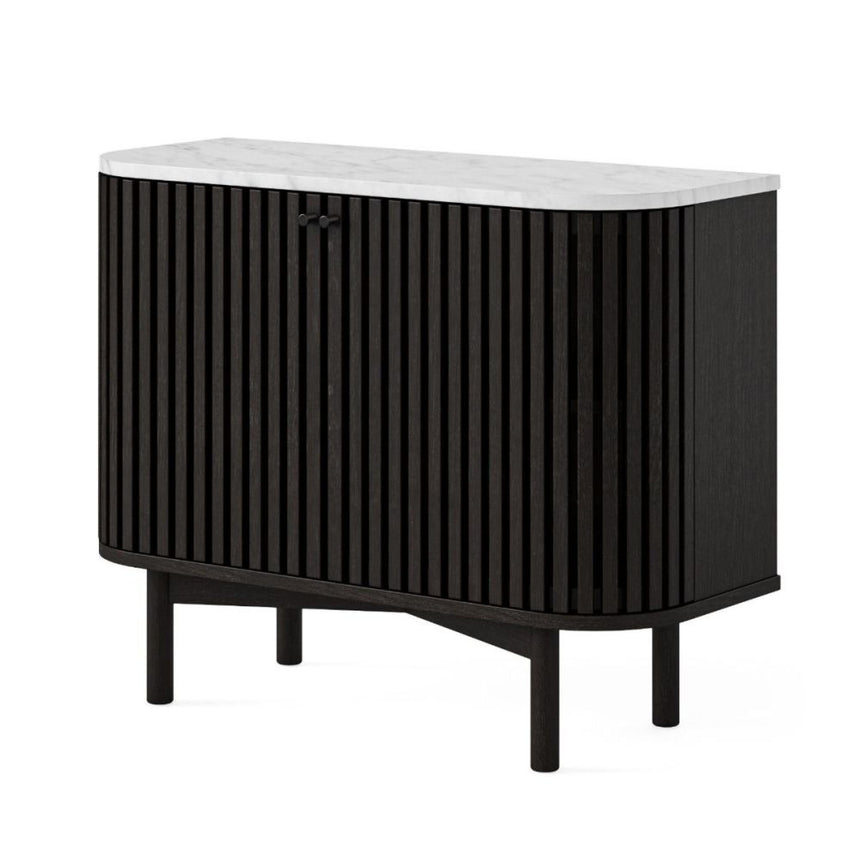 Soho Black 2 Door Slatted Small Sideboard - White Marble Top-2