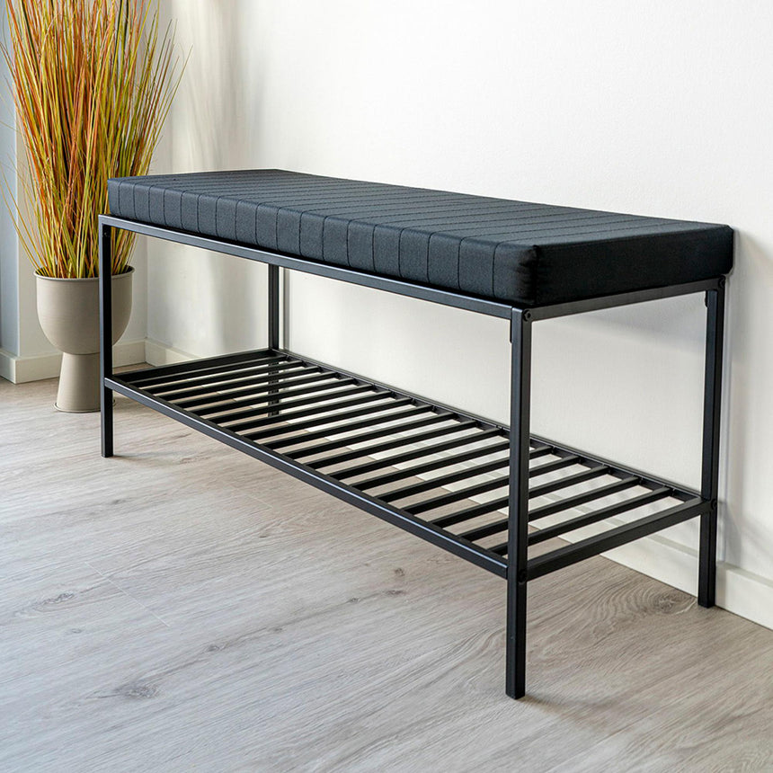 Vita Black Melamine Hall Bench with Shelf-5