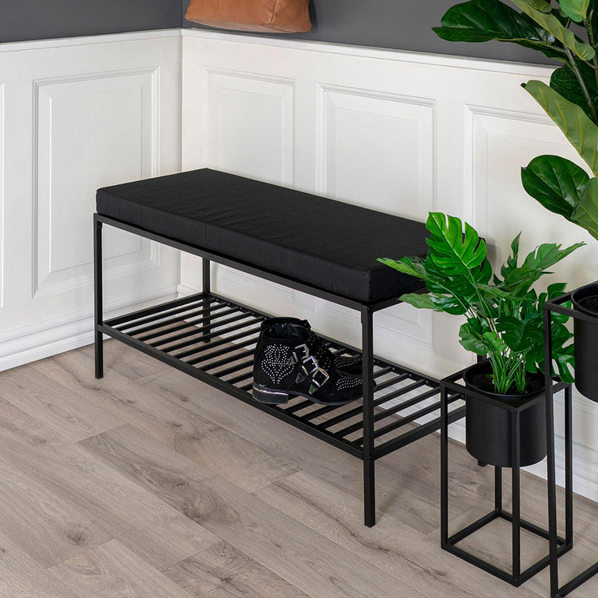 Vita Black Melamine Hall Bench with Shelf-6