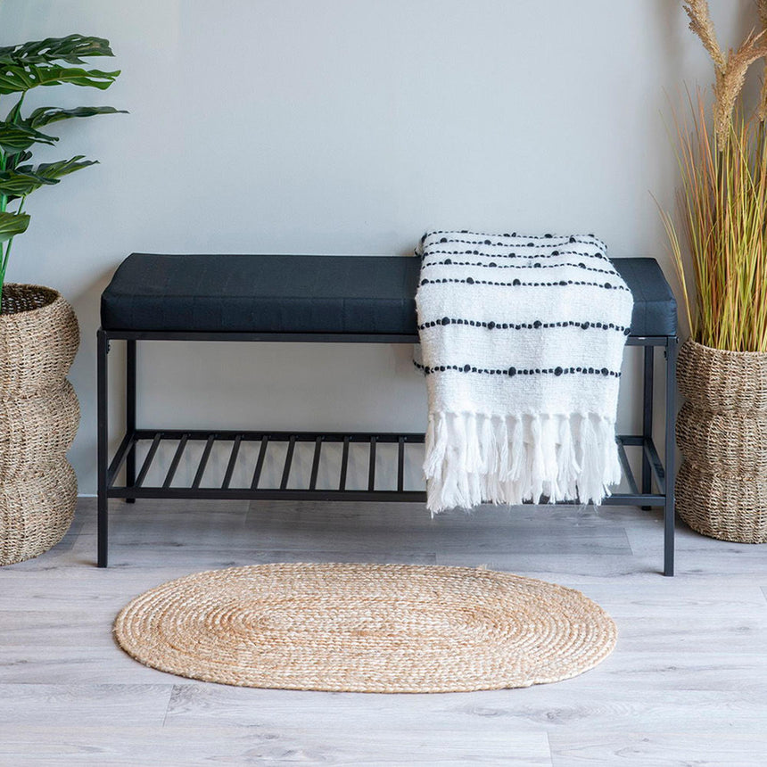 Vita Black Melamine Hall Bench with Shelf-7