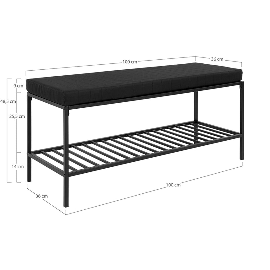 Vita Black Melamine Hall Bench with Shelf-8