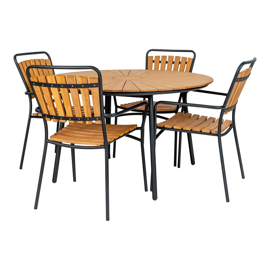Cleveland Teak Wood 4 Seater Round Garden Dining Table - 130cm-5