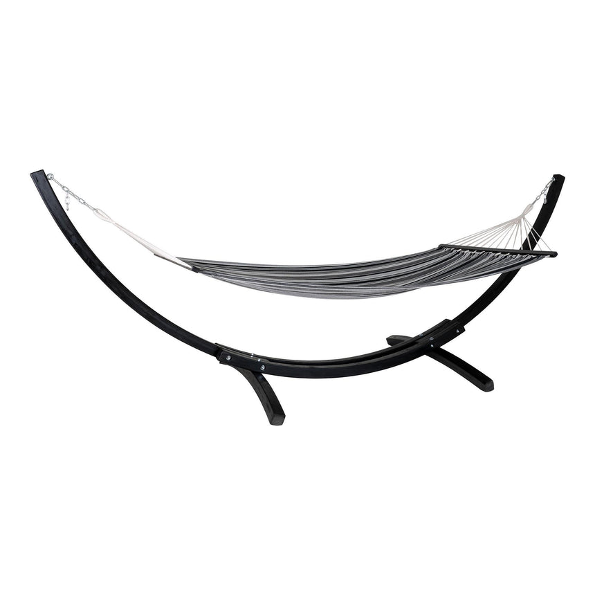 Tripoli Grey Fabric Hammock Black Wooden Stand-3