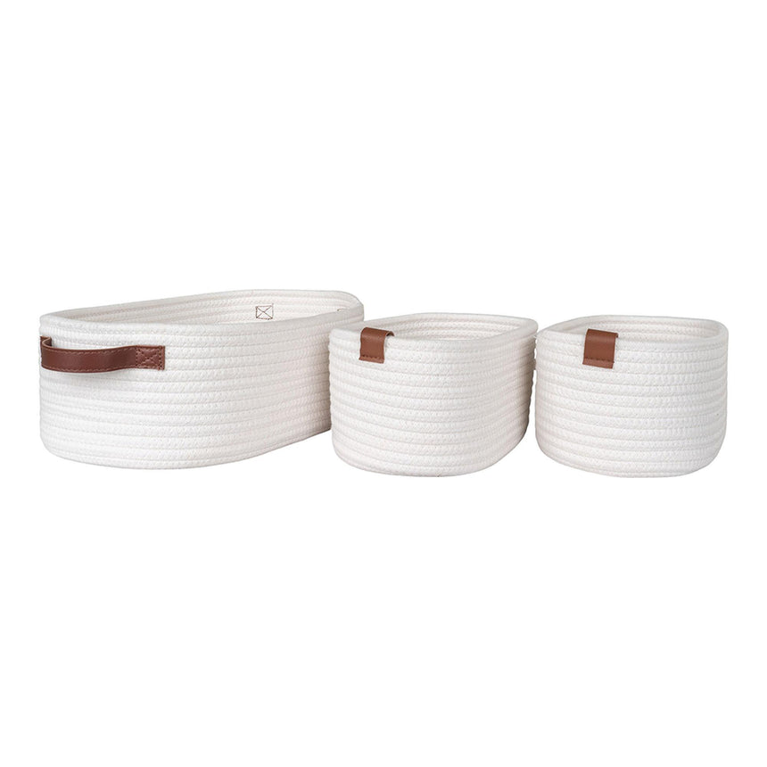 Jarana White Fabric Basket (Set of 3)-3