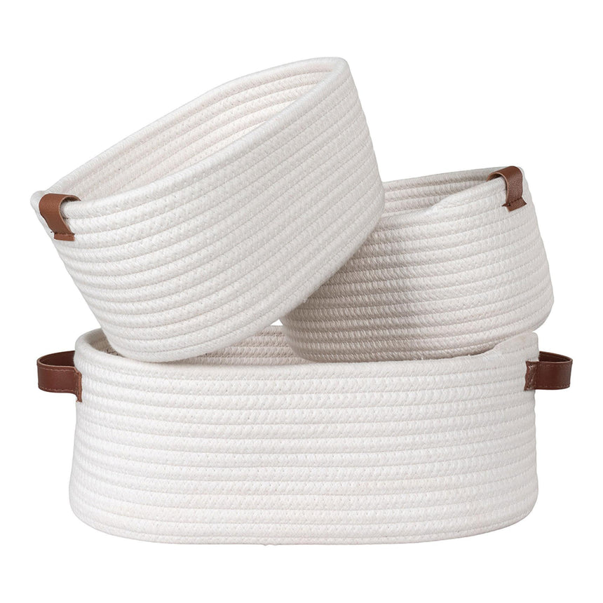 Jarana White Fabric Basket (Set of 3)-4