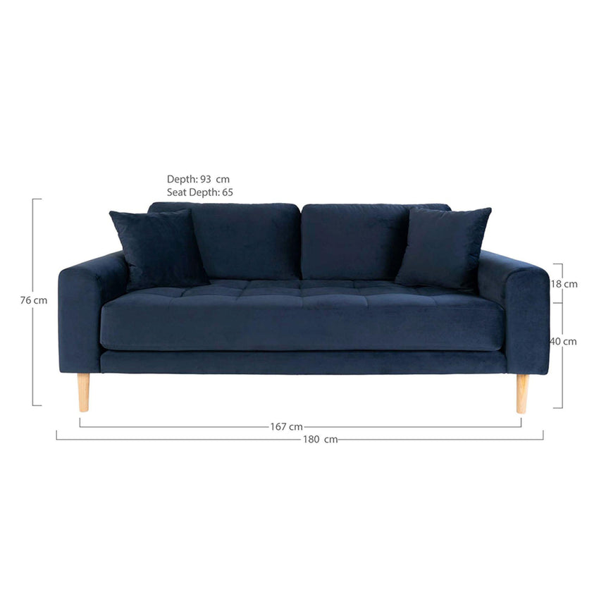 Lido Blue Velvet Fabric 2.5 Seater Sofa-5