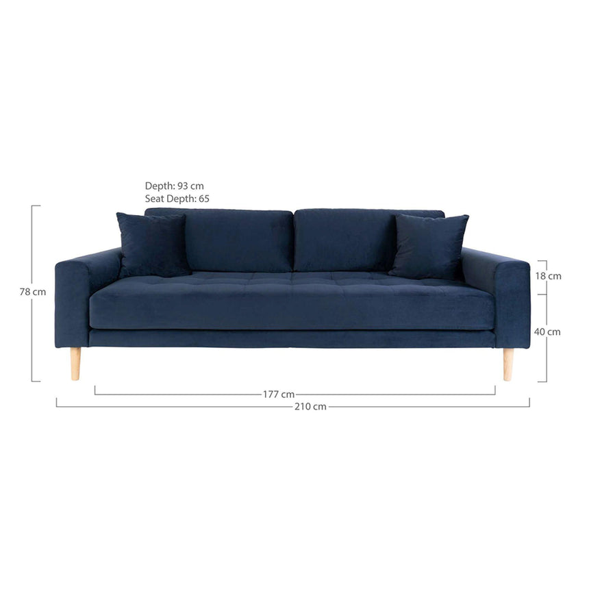 Lido Blue Velvet Fabric 3 Seater Sofa-5