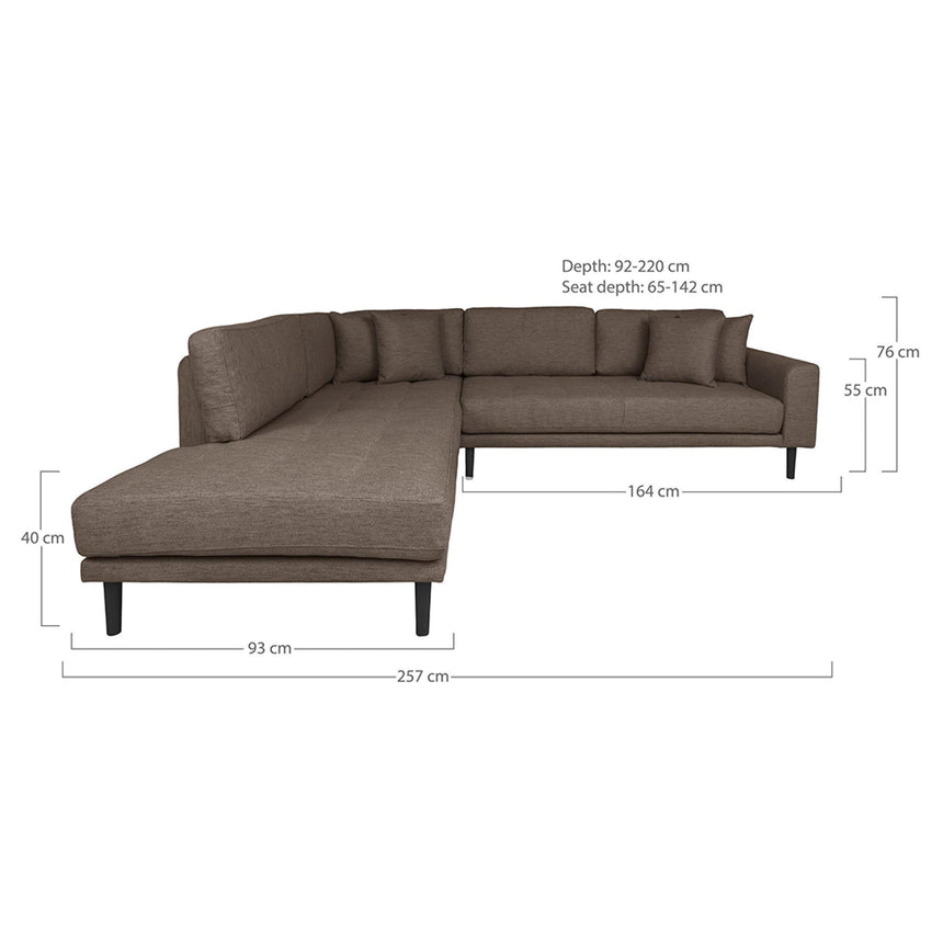 Lido Brown Fabric Left Hand Facing Corner Sofa Open End with Black Legs-3