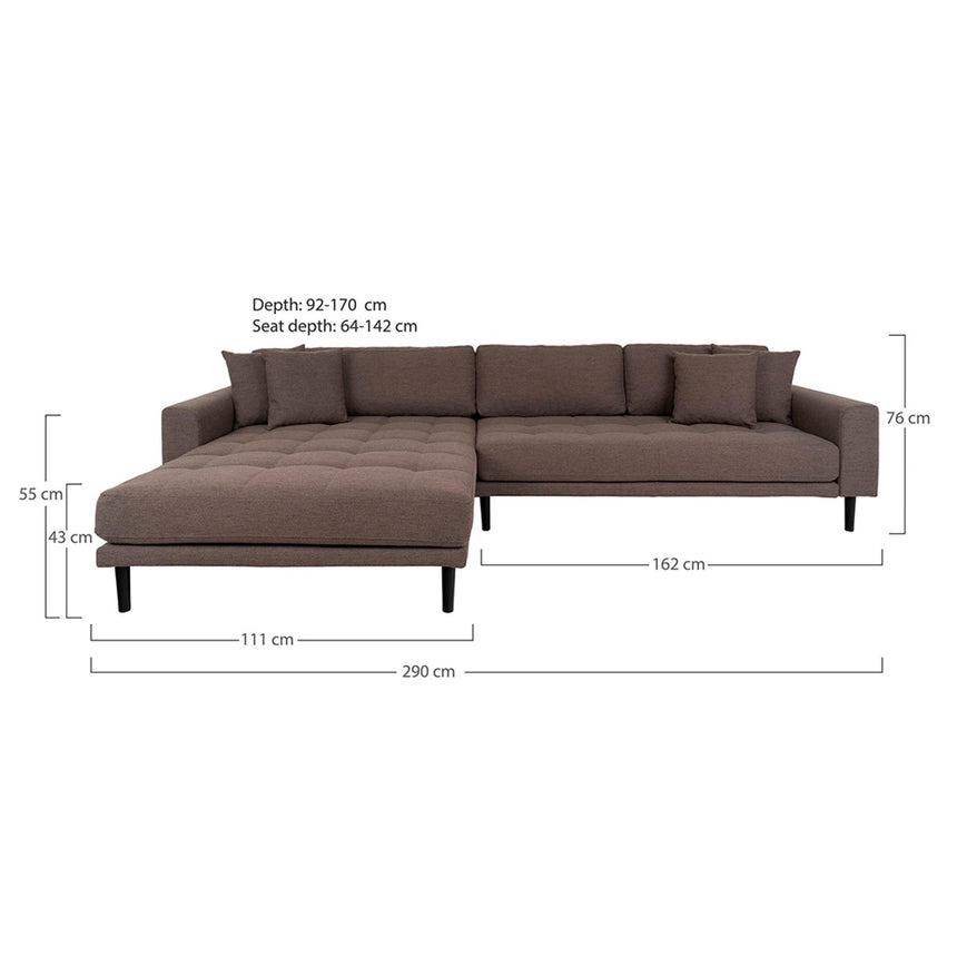 Lido Brown Fabric Left Hand Facing Lounge Sofa with Black Legs-6