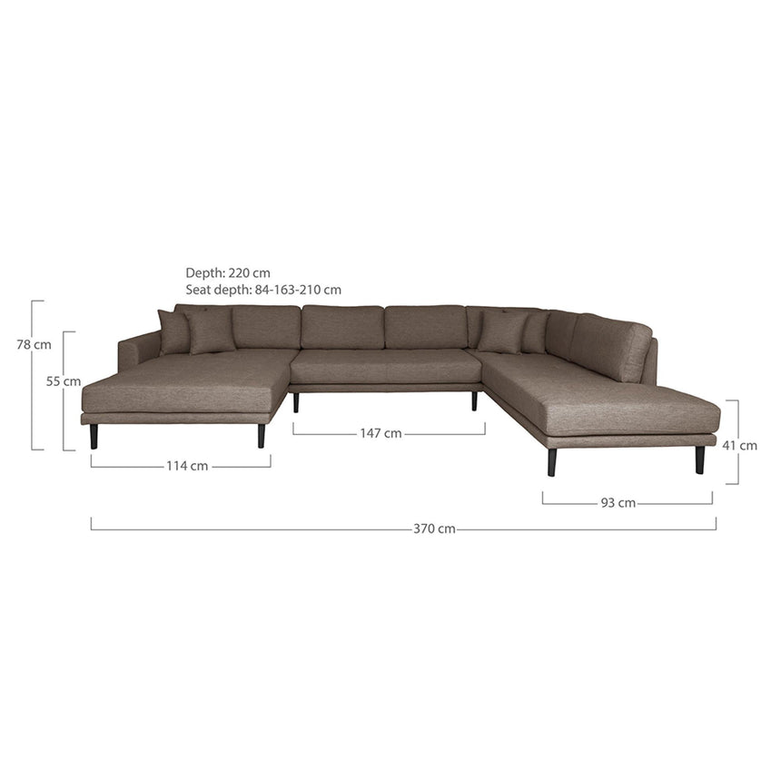 Lido Brown Fabric Left Hand Facing U-Sofa Open End with Black Legs-3