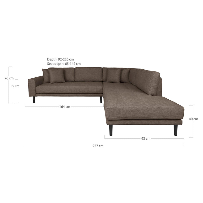 Lido Brown Fabric Right Hand Facing Corner Sofa Open End with Black Legs-3