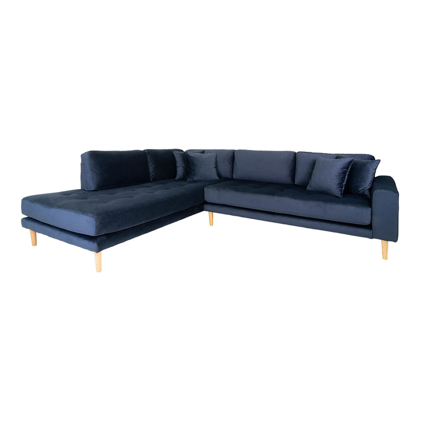 Lido Dark Blue Fabric Left Hand Facing Corner Sofa Open End with Natural Legs-2