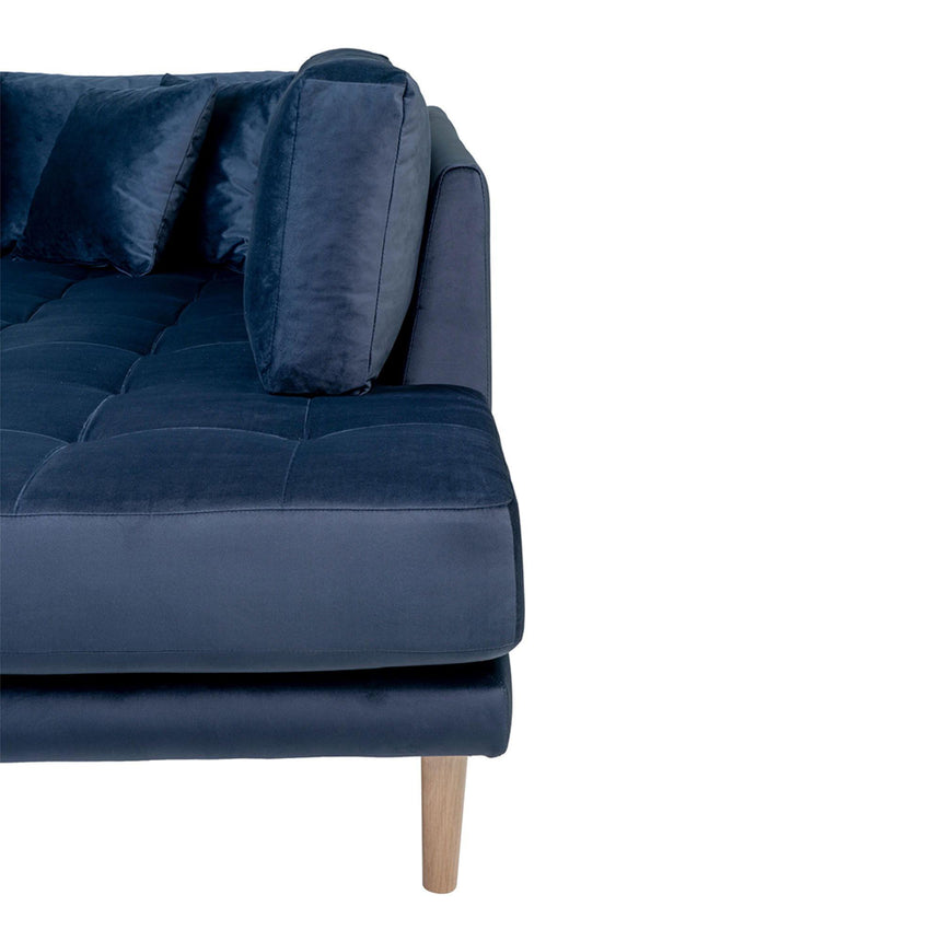 Lido Dark Blue Velvet Fabric Left Hand Facing U-Sofa Open End with Natural Legs-4