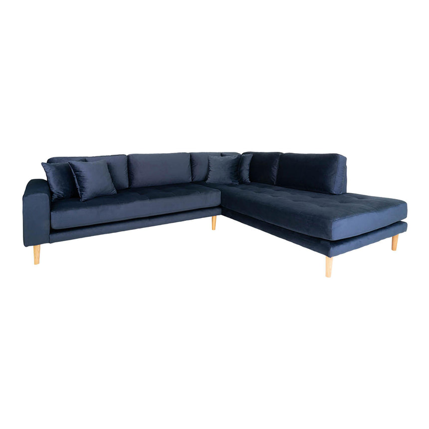 Lido Dark Blue Velvet Fabric Right Hand Facing Corner Sofa Open End with Natural Legs-2