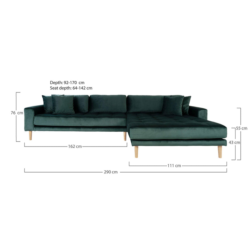 Lido Dark Green Fabric Right Hand Facing Lounge Sofa with Natural Legs-4