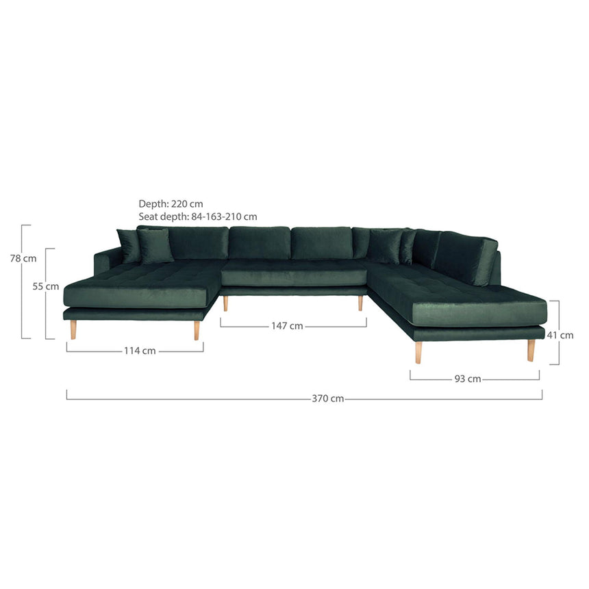 Lido Dark Green Velvet Fabric Left Hand Facing U-Sofa Open End with Natural Legs-2