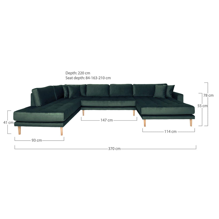 Lido Dark Green Velvet Fabric Right Hand Facing U-Sofa Open End with Natural Legs-2