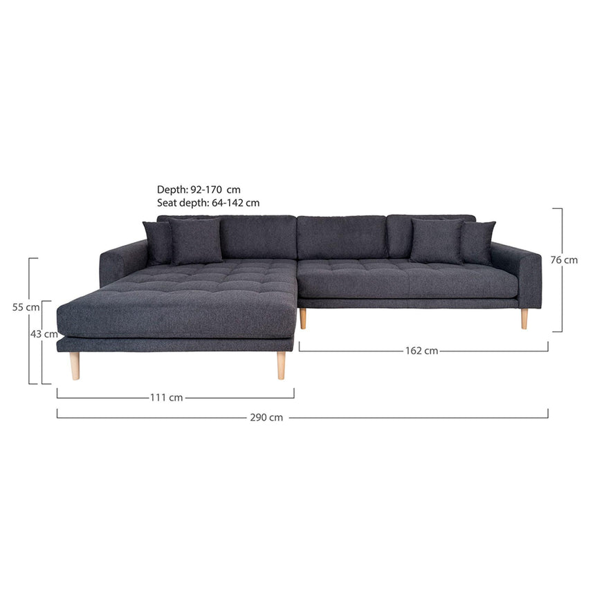Lido Dark Grey Fabric Left Hand Facing Lounge Sofa with Natural Legs-4