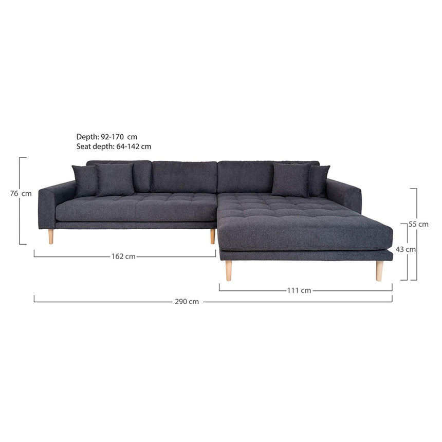 Lido Dark Grey Fabric Right Hand Facing Lounge Sofa with Natural Legs-4
