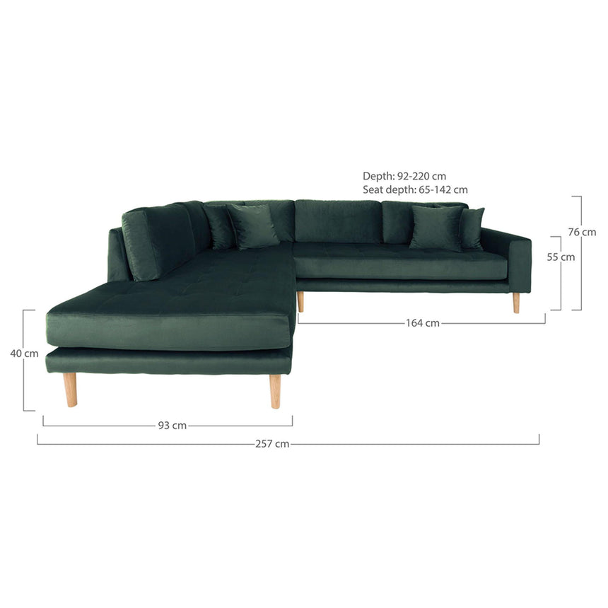 Lido Green Fabric Left Hand Facing Corner Sofa Open End with Natural Legs-2