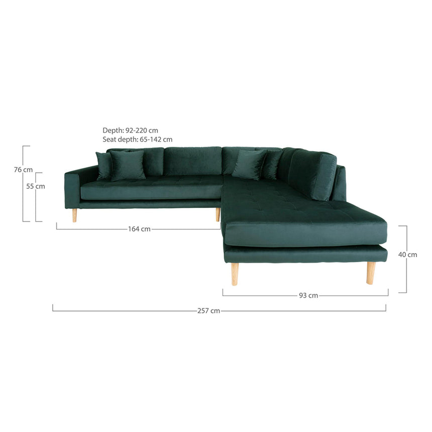 Lido Green Fabric Right Hand Facing Corner Sofa Open End with Natural Legs-2