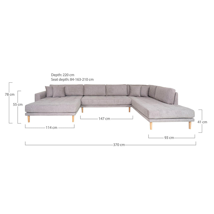 Lido Grey Fabric Left Hand Facing U-Sofa Open End with Natural Legs-3