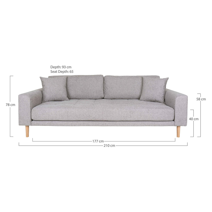 Lido Light Grey Fabric 3 Seater Sofa-5