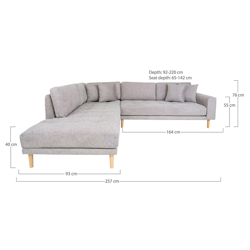 Lido Light Grey Fabric Left Hand Facing Corner Sofa Open End with Natural Legs-3