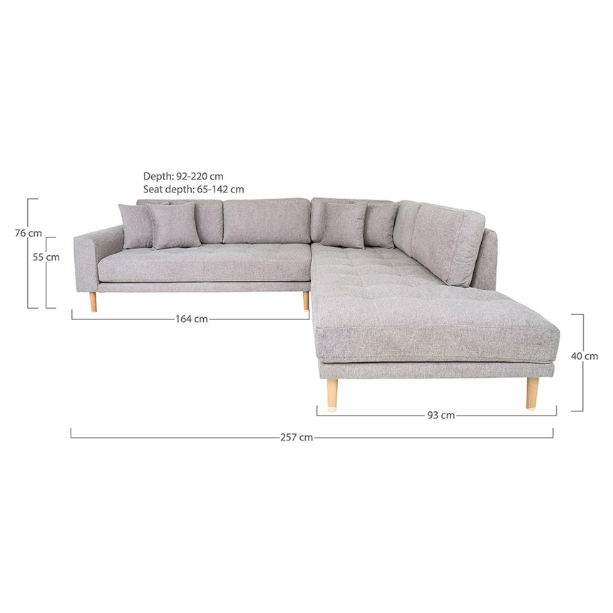 Lido Light Grey Fabric Right Hand Facing Corner Sofa Open End with Natural Legs-3