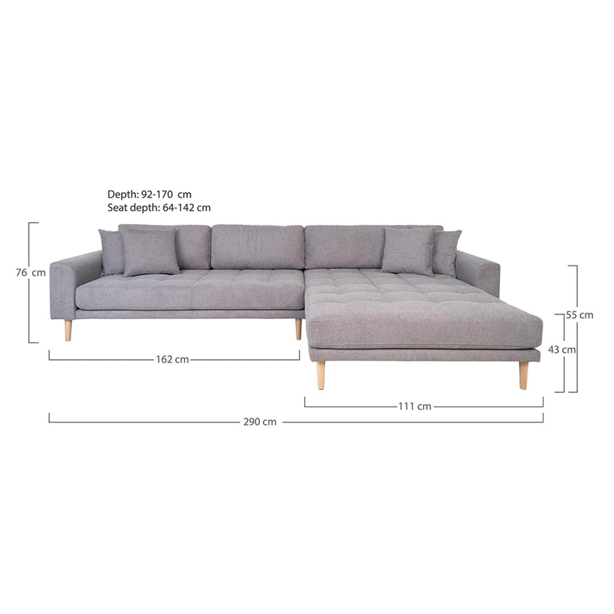 Lido Light Grey Fabric Right Hand Facing Lounge Sofa with Natural Legs-5